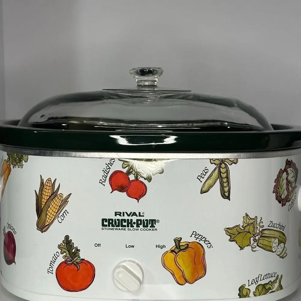 Vintage Rival Crockpot Stoneware Slow cooker Oval Vegetable Design Model 3755 5.